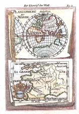 MAPPA DEL MONDO "Planisphere du Monde" 1719 M. MALLET MAPPA ANTICA ORIGINALE