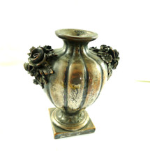 VECCHIO VASETTO CERAMICA LUSTRO ARGENTO PORTA VASO FIORI ROSA TERRACOTTA VINTAGE