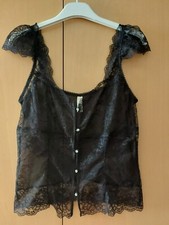 Corsetto, bustino, camicia donna in pizzo nero PHILIPPE MATIGNON maniche sbuffo