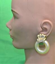 Orecchini Vintage In Lucite Bianco A Forma Di HOOP Clip-On Silvertone #2