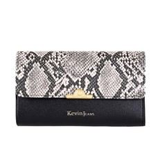Portafoglio XL Ecopelle Donna Kevin Jeans Colore Avorio Nero