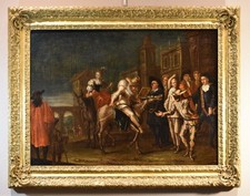 Dipinto Antico Venezia Arlecchino Carnevale Marcola 18 secolo Olio su tela