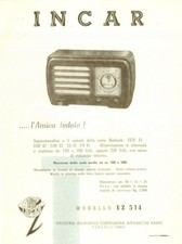 1950 ca VERCELLI Industria Nazionale Apparecchi Radio INCAR Volantino ILLUSTRATO
