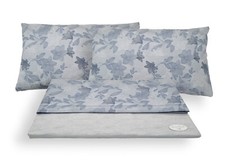 Completo Letto Set Lenzuola Federe Fantasia Lilly  Beige Grigio Azzurro Cotone