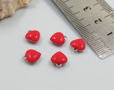 5pz ciondoli charms mini cuore in acciaio smaltato 8x9mm colore rosso