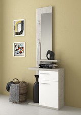 Mobile mobiletto ingresso con cassetto mensola specchio e anta bianco grigio