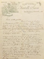 Pubblicità Fattura - Premiata Casa Vinicola Fratelli Sassi - Vini Bianchi 1928