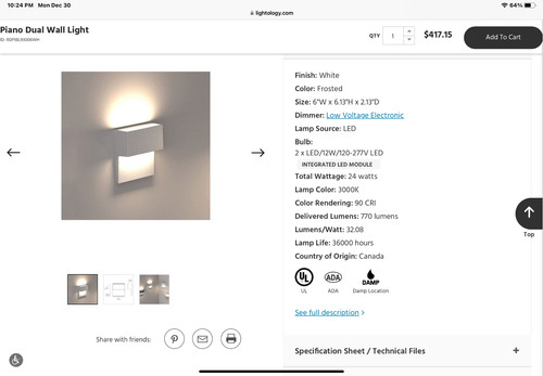 One white artemide wall sconce - wall,