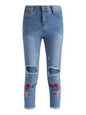 Solada Jeans boyfriend strappati con ricami fiorati