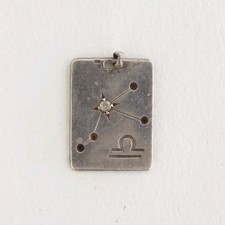 Pendente- Ciondolo- Segno E Costellazione -Bilancia -Argento E Zaffiro Bianco