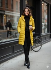 GIUBBOTTO DONNA IMBOTTITO GIALLO Ellen Rose Taglia L | Giacca Piumino Cappuccio