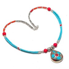 Collana turchese corallo rosso gioielli con perline nepalesi fatti a mano...