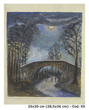 Night landscape painting moon - painting,