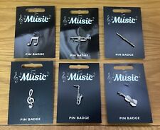 Flute, Trumpet, Saxophone, Violin, Treble Clef, Quaver Sliver Pewter Pin Badges