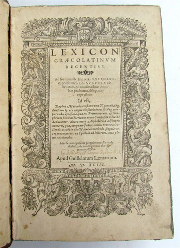 1593 greek lexicon antique - lexicon,