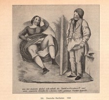 Caricatura tedesca. 1848 stampa erotica con nudo