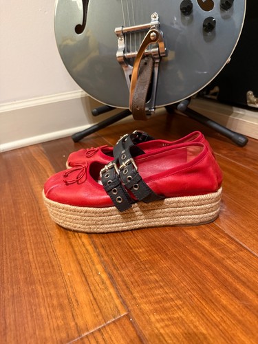 Miu red leather platform - miu,