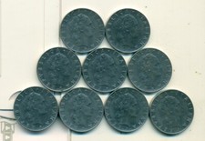 9 DIFFERENT 50 LIRE COINS from