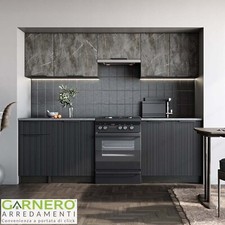 Cucina completa componibile design moderno 8 ante 240cm marmo nero grigio YANGON
