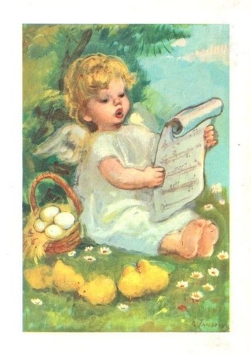 Cartolina angelo che canta con - angelo,