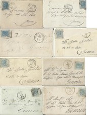 REG028. LOTTO 8 BUSTE VIAGGIATE C.20 Cat. 26 annulli 1867-1870-1877