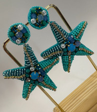 Orecchini stella marina azzurra in perline azzurre strass - NUOVO