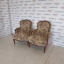 Coppia Poltrone Antiche stile Carlo X Tessuto Floreale Italia XX Secolo