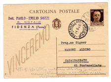 Cartolina  Fidenza Notaio Paolo Emilio Sozzi Spedita a Casalbarbato Fontanellato
