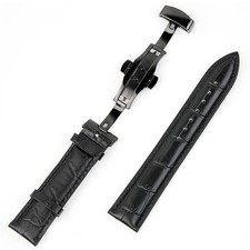 Cinturino orologio da polso in pelle nera cinturino chiusura deployante pulsante 12~24 mm