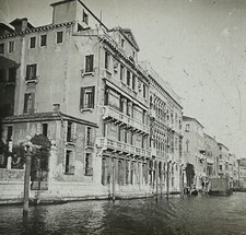 ITALIA Venezia Palazzo Canal Grande Foto c1900 Placca Di Vetro Stereo Vintage