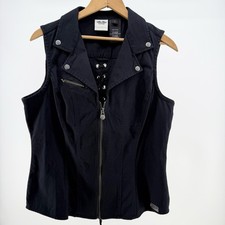 Harley-Davidson gilet donna denim nero corsetto stringato schiena biker zip taglia large