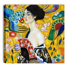 ITALIAQUADRI Klimt Donna con Ventaglio Quadro Stampa su Tela 50x50 Soggiorno 