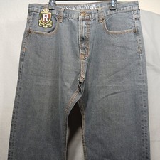 USA Rugby Jeans Baggy Faded Grayish Black Denim Jeans Skate Hip Hop Mens 37x30