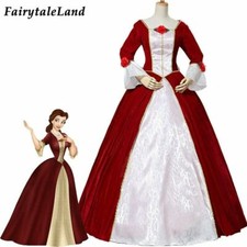 Costume Halloween La Bella E La Bestia Belle Cosplay Vestito Fiore Rosso 