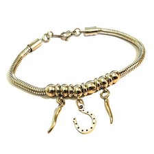 Bracciale portafortuna con corno in acciaio inox da uomo braccialetto snake