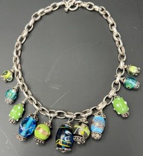 Collana in argento sterling anni 80 con perle in vetro di Murano lavorate a lume Italia veneziana 925