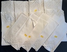 Asciugamano vintage vero lino avorio fatto a mano bordo reticolo all’uncinetto 14” x 22”