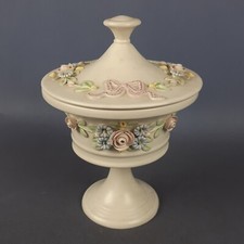 Vaso Ceramica Capodimonte Contenitore Con Fiori In Rilievo Vintage Anni ‘70