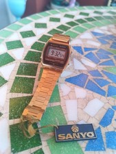 Vintage Lcd Digital Watch Sanyo 337-47G Gold Plated NOS