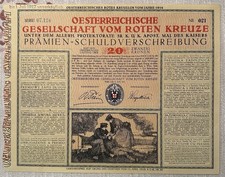 SOCIETÀ AUSTRIACA DELLA CROCE ROSSA 20 CORONE 1916 DEBITO
