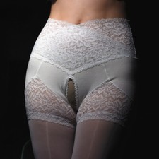 Collant in pizzo all'uncinetto aperto collant elasticizzato mutandine lucide e calze in uno