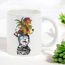 New Ceramic Retro Samba Music Carmen Miranda Cat Kitten Fruit Hat 11 Oz Mug