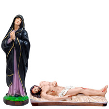 Statue della Madonna Addolorata 40 cm e Gesù Morto 50 cm in resina Made in Italy