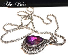 COLLANA-PORTAFOTO '20 GRANDE-AMETISTA cm60,CIONDOLO cm4,5x2,5 ORO BIANCO/ARGENTO