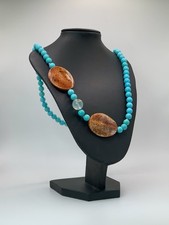 Collana Turchese Oro Giallo 18 Kt, Acquamarina, Agata di fuoco