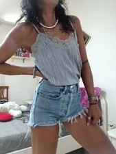 Top Canotta Blusa Donna Lingerie Grigio  Satin Pizzo 