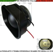 ALTOPARLANTE MAGNETODINAMICO 4 OHM 10/15 W RICAMBIO PER SIRENE ANTIFURTO SS-SLF