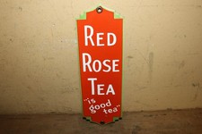 Rara insegna vintage rossa tè negozio generale porta palma push porcellana metallo