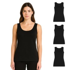 3 PEZZI CANOTTA SPALLA LARGA LISCIA INTIMO DONNA ESTERNABILE LANA E SETA NERO