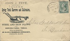 Copertina pubblicitaria Portland ME John J. Frye attrezzi agricoli aratri 1882